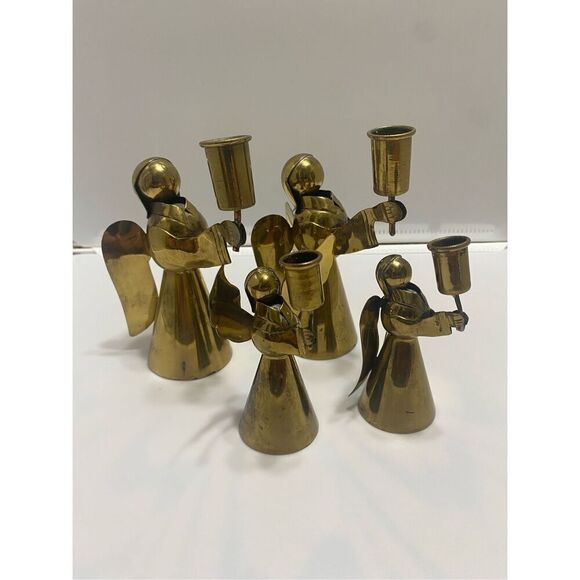 Set of 4 Vintage Mexican Brass Angel Candleholders - Picture 1 of 5